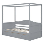 Gray / White Twin Canopy Daybed Frame with 2 Storage Drawers, 2-Person