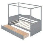 Gray / White Twin Canopy Daybed Frame with 2 Storage Drawers, 2-Person