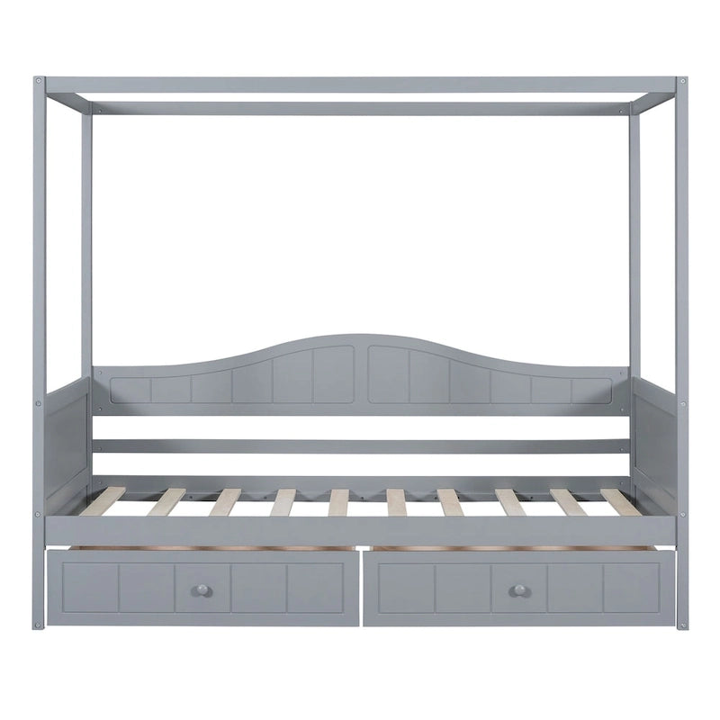 Gray / White Twin Canopy Daybed Frame with 2 Storage Drawers, 2-Person