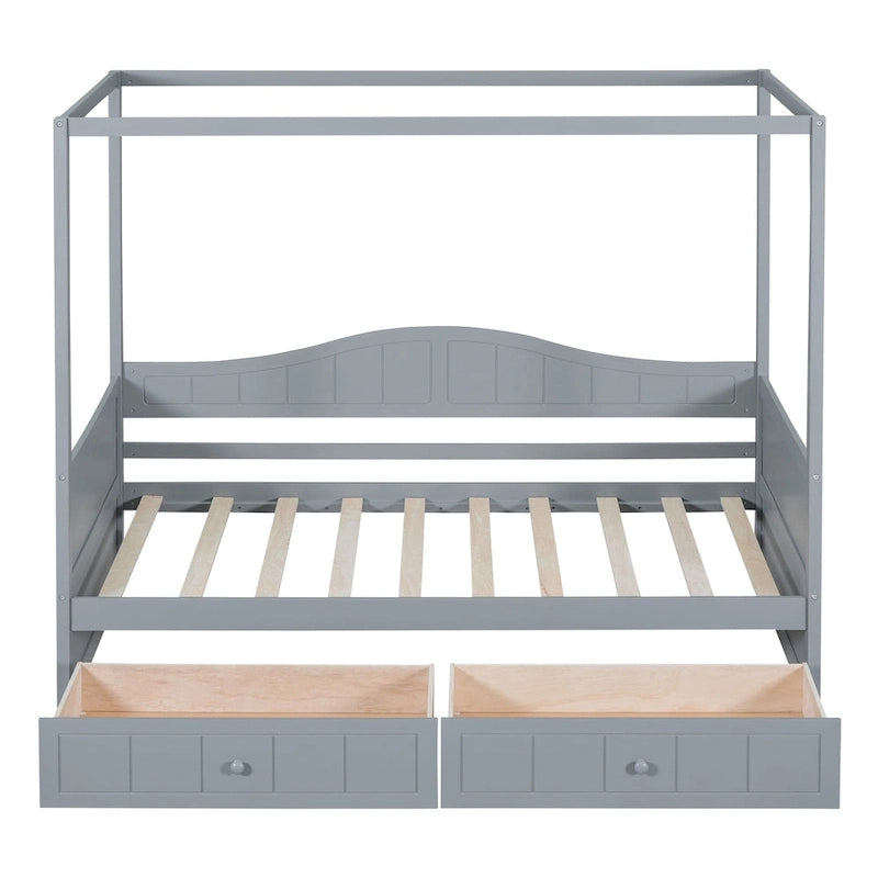 Gray / White Twin Canopy Daybed Frame with 2 Storage Drawers, 2-Person