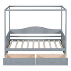 Gray / White Twin Canopy Daybed Frame with 2 Storage Drawers, 2-Person