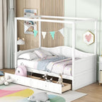 Gray / White Twin Canopy Daybed Frame with 2 Storage Drawers, 2-Person