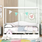 Gray / White Twin Canopy Daybed Frame with 2 Storage Drawers, 2-Person