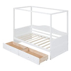 Gray / White Twin Canopy Daybed Frame with 2 Storage Drawers, 2-Person