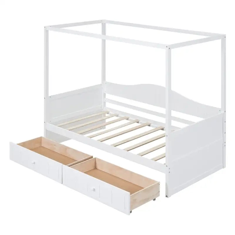 Gray / White Twin Canopy Daybed Frame with 2 Storage Drawers, 2-Person