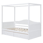 Gray / White Twin Canopy Daybed Frame with 2 Storage Drawers, 2-Person