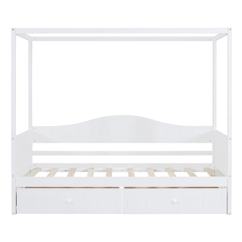 Gray / White Twin Canopy Daybed Frame with 2 Storage Drawers, 2-Person