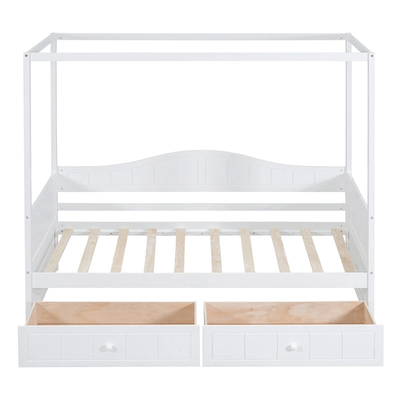 Gray / White Twin Canopy Daybed Frame with 2 Storage Drawers, 2-Person