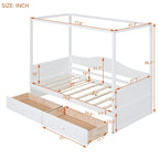 Gray / White Twin Canopy Daybed Frame with 2 Storage Drawers, 2-Person