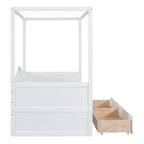 Gray / White Twin Canopy Daybed Frame with 2 Storage Drawers, 2-Person