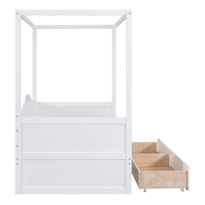 Gray / White Twin Canopy Daybed Frame with 2 Storage Drawers, 2-Person