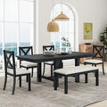 Black/Natural Farmhouse Extendable Dining Set, 6-Piece, Seats 6