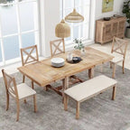 Black/Natural Farmhouse Extendable Dining Set, 6-Piece, Seats 6