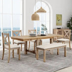 Black/Natural Farmhouse Extendable Dining Set, 6-Piece, Seats 6