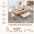 Black/Natural Farmhouse Extendable Dining Set, 6-Piece, Seats 6