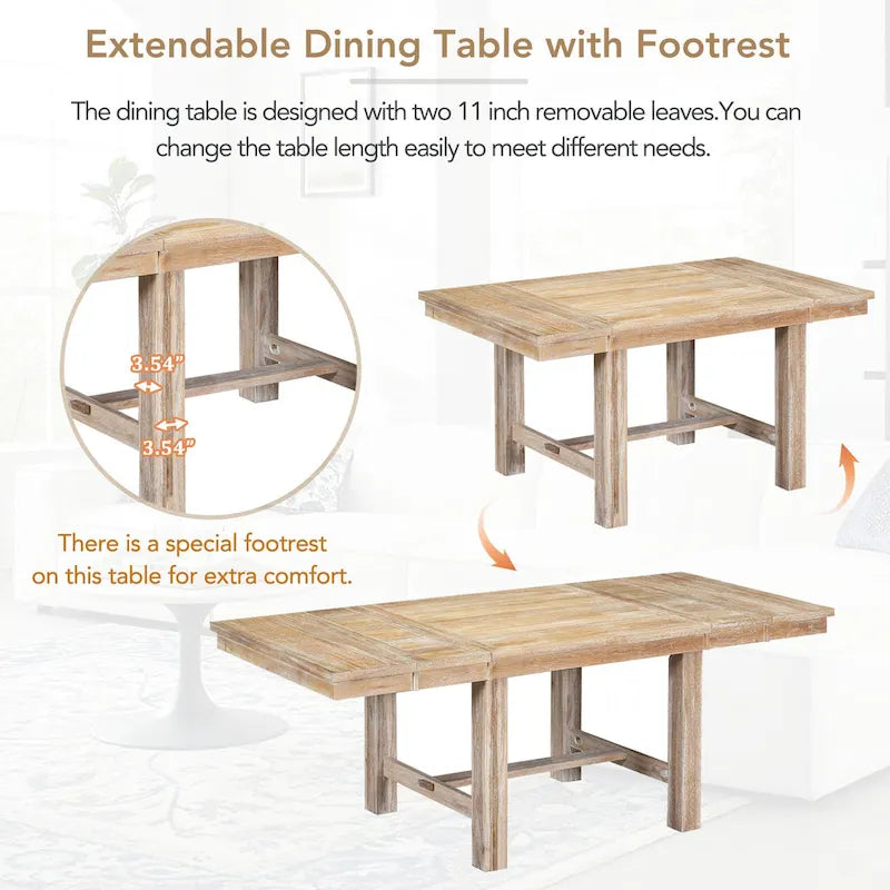 Black/Natural Farmhouse Extendable Dining Set, 6-Piece, Seats 6