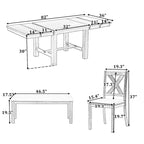 Black/Natural Farmhouse Extendable Dining Set, 6-Piece, Seats 6