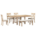 Black/Natural Farmhouse Extendable Dining Set, 6-Piece, Seats 6