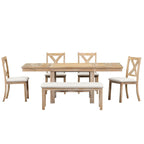 Black/Natural Farmhouse Extendable Dining Set, 6-Piece, Seats 6