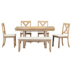 Black/Natural Farmhouse Extendable Dining Set, 6-Piece, Seats 6