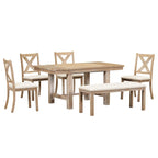 Black/Natural Farmhouse Extendable Dining Set, 6-Piece, Seats 6