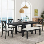Black/Natural Farmhouse Extendable Dining Set, 6-Piece, Seats 6