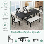 Black/Natural Farmhouse Extendable Dining Set, 6-Piece, Seats 6