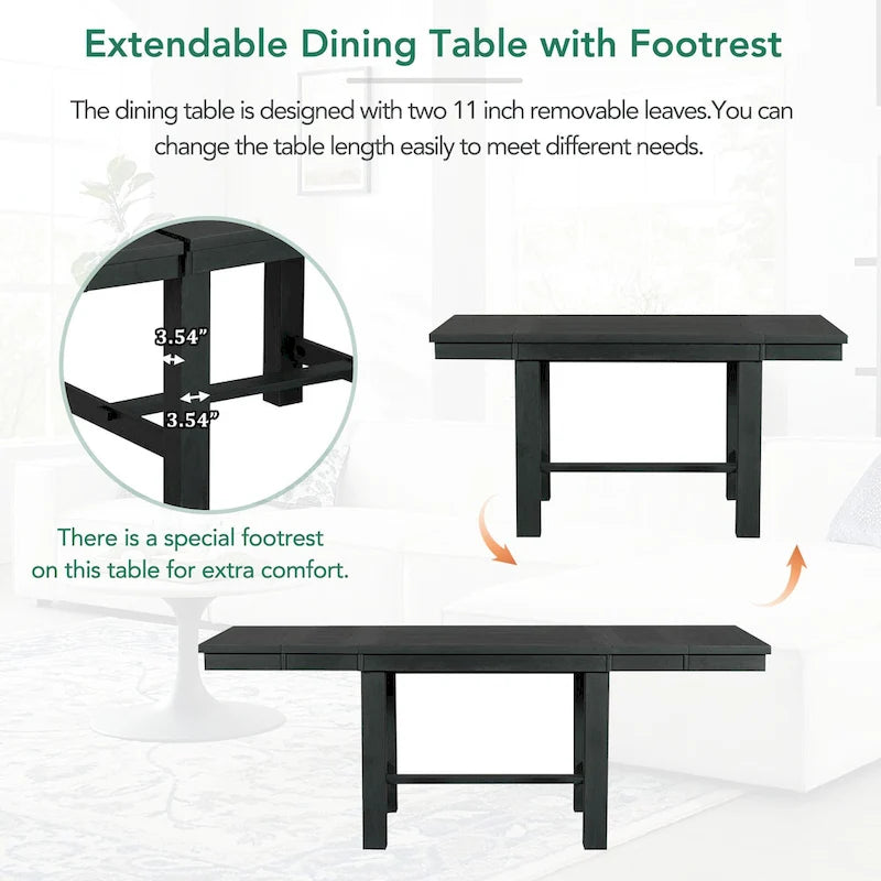 Black/Natural Farmhouse Extendable Dining Set, 6-Piece, Seats 6