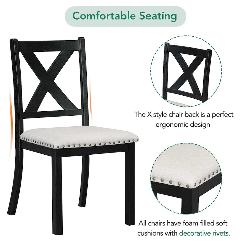 Black/Natural Farmhouse Extendable Dining Set, 6-Piece, Seats 6