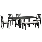 Black/Natural Farmhouse Extendable Dining Set, 6-Piece, Seats 6