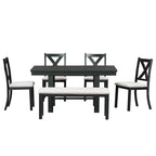 Black/Natural Farmhouse Extendable Dining Set, 6-Piece, Seats 6