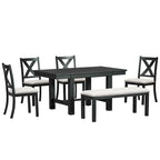 Black/Natural Farmhouse Extendable Dining Set, 6-Piece, Seats 6