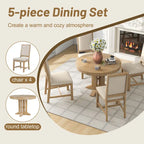 Black / Natural Wood Wash Extendable Round Dining Table Set for 5–6 People
