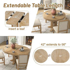 Black / Natural Wood Wash Extendable Round Dining Table Set for 5–6 People