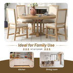 Black / Natural Wood Wash Extendable Round Dining Table Set for 5–6 People