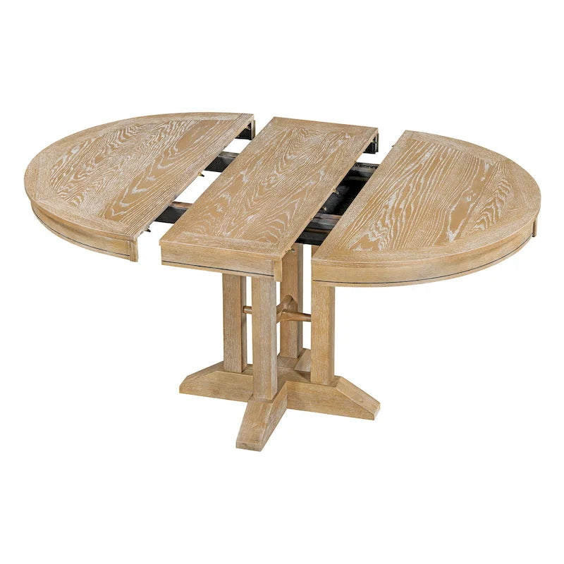 Black / Natural Wood Wash Extendable Round Dining Table Set for 5–6 People