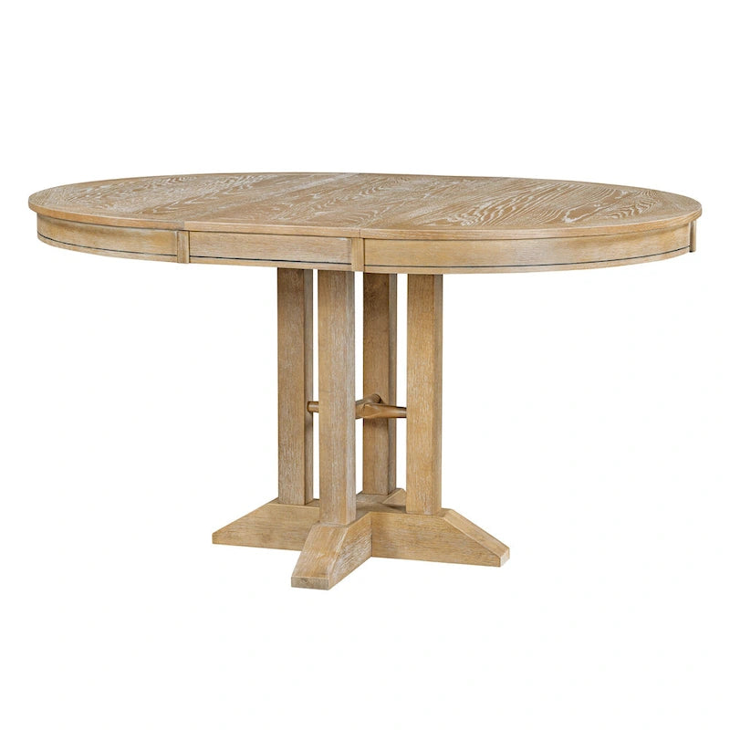 Black / Natural Wood Wash Extendable Round Dining Table Set for 5–6 People
