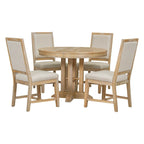 Black / Natural Wood Wash Extendable Round Dining Table Set for 5–6 People