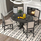 Black / Natural Wood Wash Extendable Round Dining Table Set for 5–6 People