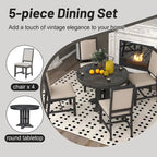 Black / Natural Wood Wash Extendable Round Dining Table Set for 5–6 People
