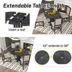 Black / Natural Wood Wash Extendable Round Dining Table Set for 5–6 People