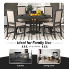 Black / Natural Wood Wash Extendable Round Dining Table Set for 5–6 People
