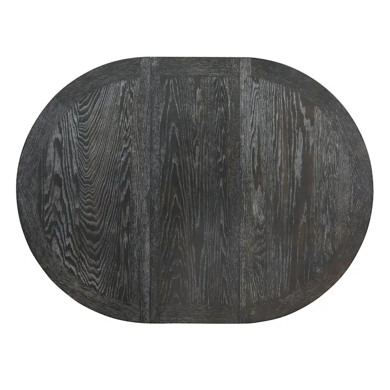 Black / Natural Wood Wash Extendable Round Dining Table Set for 5–6 People