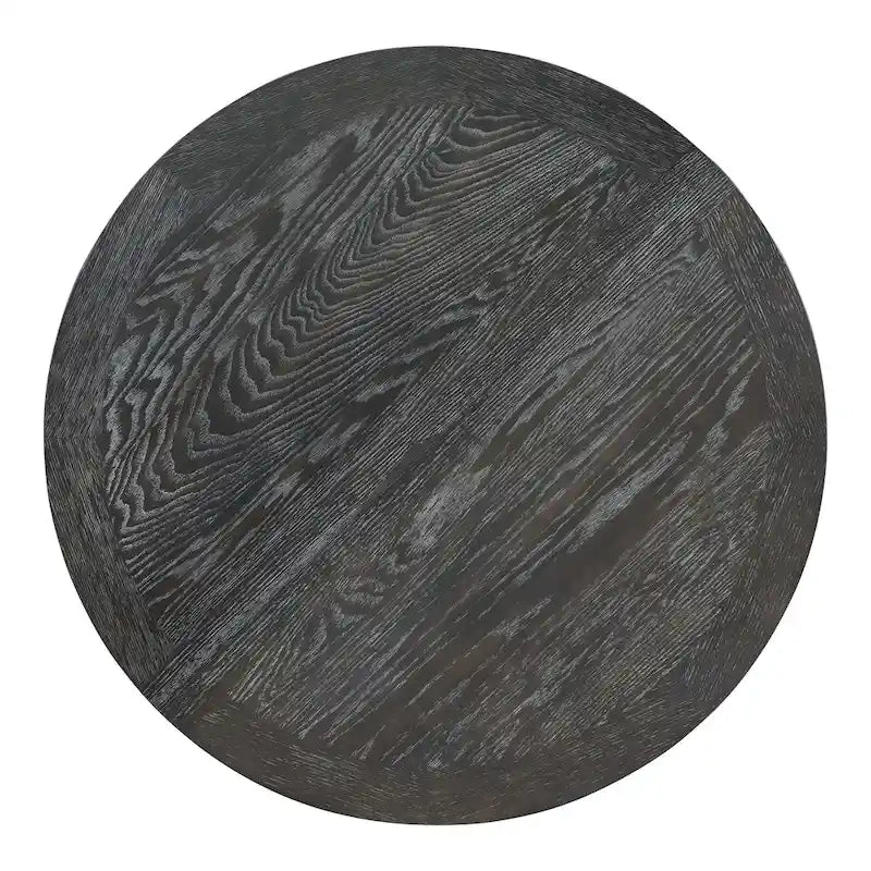 Black / Natural Wood Wash Extendable Round Dining Table Set for 5–6 People