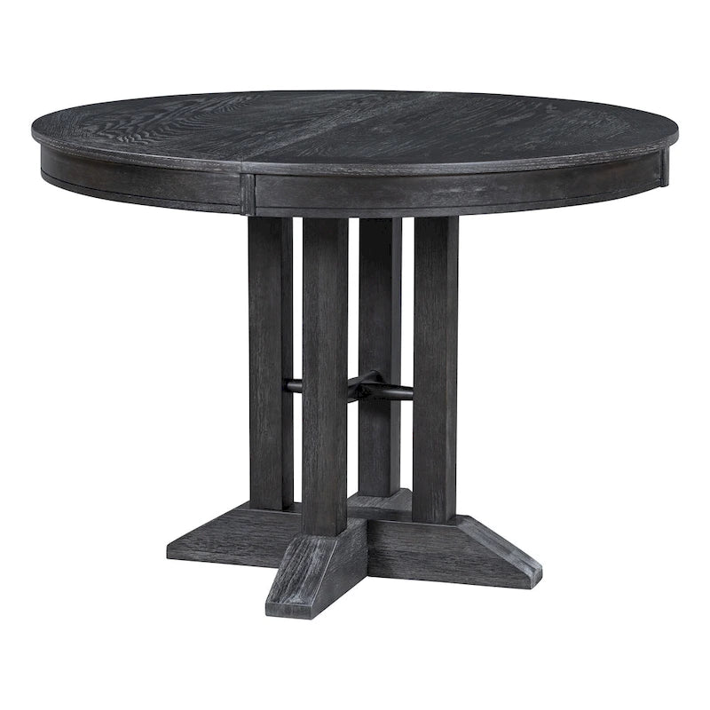 Black / Natural Wood Wash Extendable Round Dining Table Set for 5–6 People