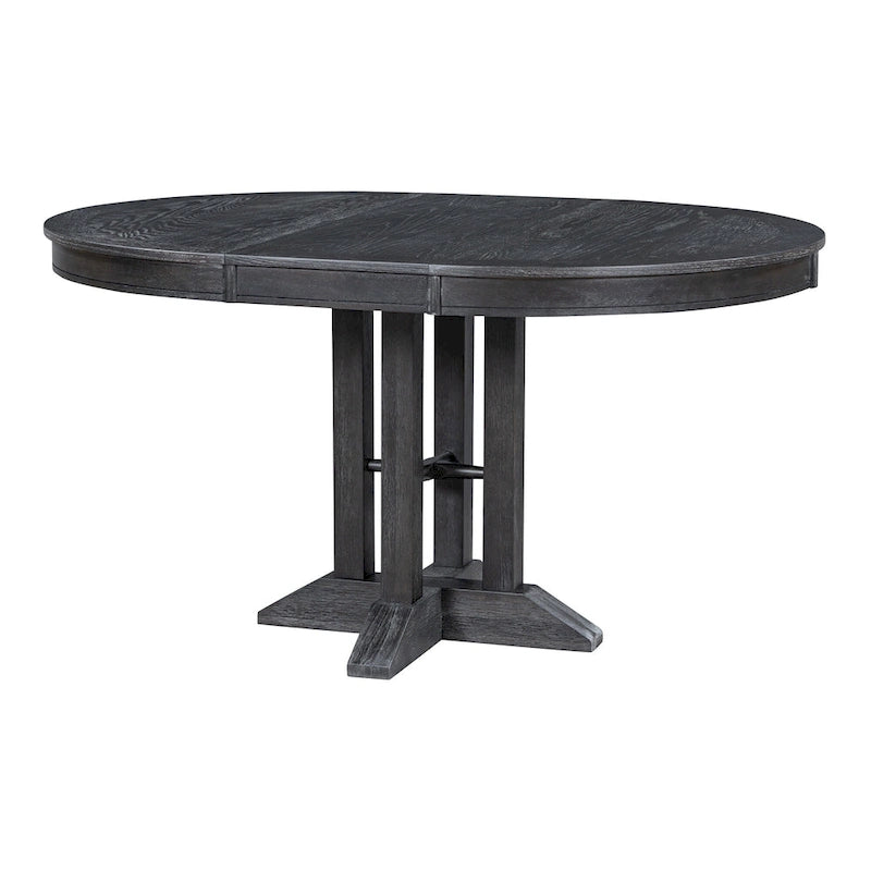 Black / Natural Wood Wash Extendable Round Dining Table Set for 5–6 People