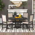 Black / Natural Wood Wash Extendable Round Dining Table Set for 5–6 People