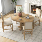 Black / Natural Wood Wash Extendable Round Dining Table Set for 5–6 People
