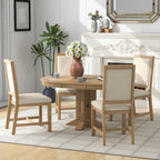 Black / Natural Wood Wash Extendable Round Dining Table Set for 5–6 People