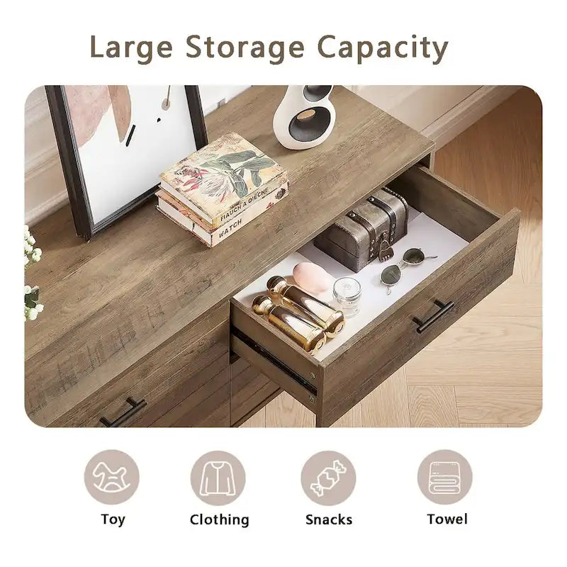 Walnut Brown 4-Drawer Horizontal Dresser, Single Storage Unit